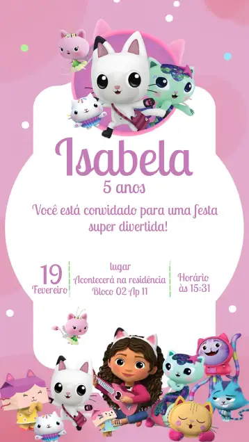 Convite La Casa Mágica De Gaby Infantil para cumpleaños infantil. – tema más buscados (floral, mágico, colorido, divertido, ilustrativo, infantil)