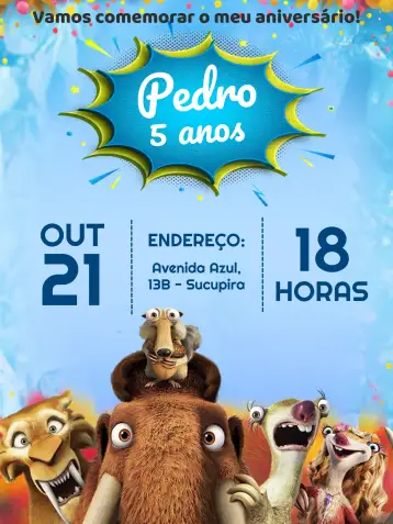Convite The Ice Age Meni para children's birthday – tema kids' birthday party (blue, cartoon-themed, ice elements, fun, colorful, childish)