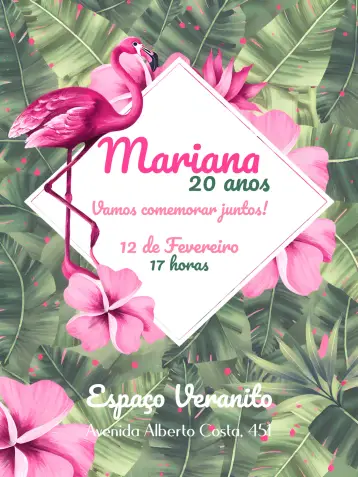 Invitación Adulto Flamingo editable y personalizable