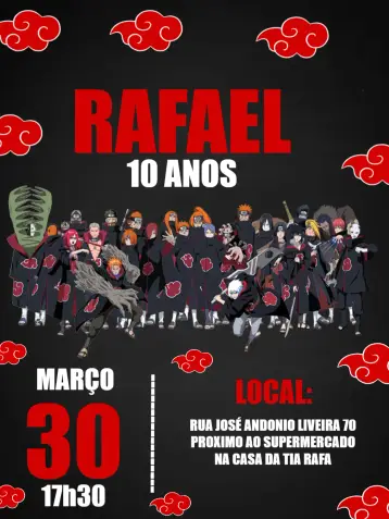 Invitación Akatsuki Naruto Japonés editable y personalizable