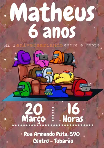 Convite Among Us Amongus para festa temática ou aniversário infantil. – tema mais pesquisados (colorido, divertido, jogos, infantil, temático, moderno)