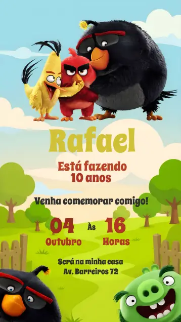 Convite Angry Birds Infantil editável e personalizável