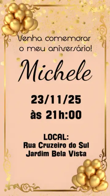 Convite Adult Birthday para adult birthday – tema birthday (golden, modern, elegant, balloon, minimalist)