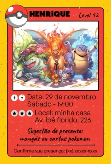 Invite Pokemon Card Birthday editable and customizable