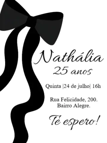 Invitación Cumpleaños Lazada Negra Femenino Adulto editable y personalizable