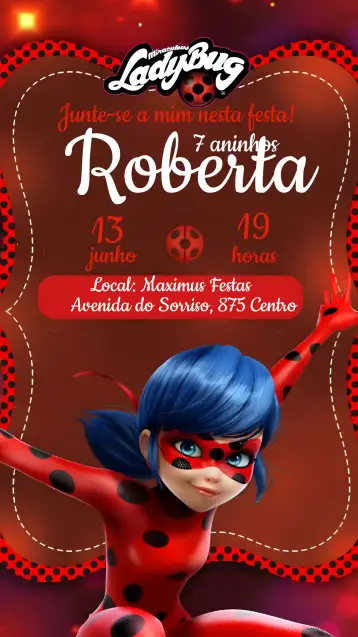 Convite Aniversario Ladybug Miraculous Cat para aniversario infantil com tema ladybug. – tema más buscados (colores vibrantes, estilo moderno, elementos gráficos de superhéroes, diseño divertido, temática de aventura)