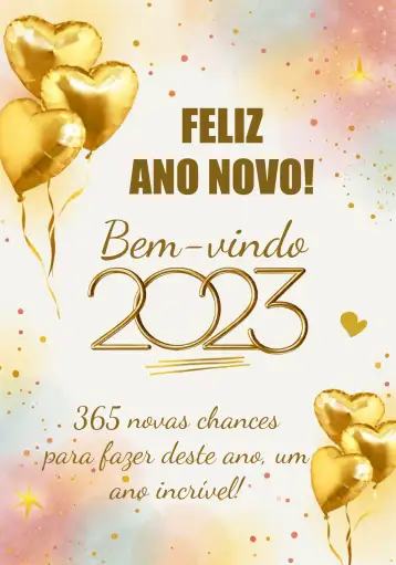 Convite Golden New Year 2023 para new year's eve party – tema commemorative dates (golden, gray, balloons, modern, elegant, festive)