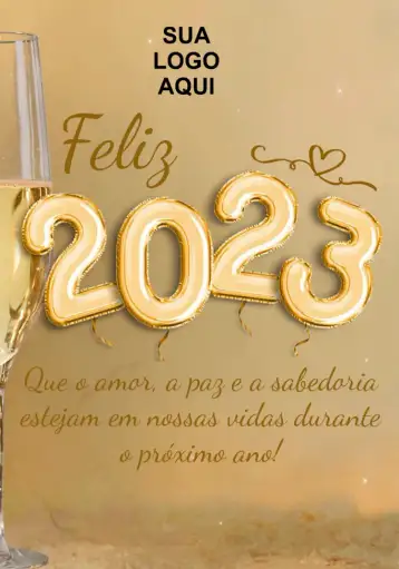 Convite Ano Novo 2023 Taça para festa de ano novo e réveillon. – tema datas comemorativas (dourado, bege, elegante, moderno, sophisticated, minimalista)