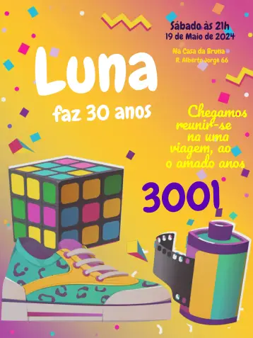 Convite Anos 2000 Vintage Mágico editável e personalizável