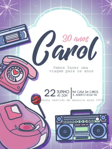 Convite Dulce Vintage de los 2000 para fiesta de 15 años. – tema 15 años (vintage, colorido, nostálgico, femenino, divertido)