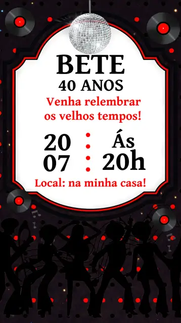 Convite 60s Disco Party para 15th birthday party with a 60s theme – tema sweet 15 (vintage, retro, colorful, festive, dance-filled, classic)