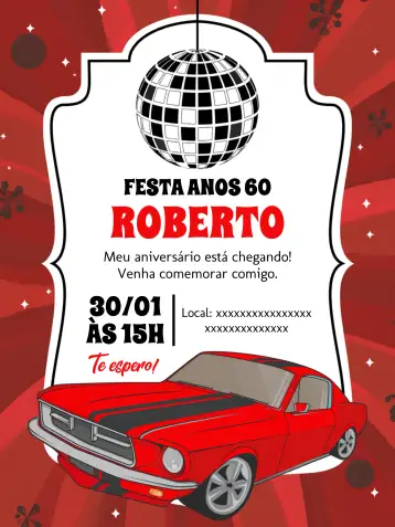 Invitation 60s Disco Party – Birthday theme vintage, disco, colorful, retro, fun