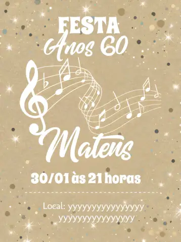 Convite Años 60 Musical 70 para cumpleaños temático para adultos que aman los años 60 y 70. – tema cumpleaños (retro, vintage, discoteca, rojo y negro, lunares, música)