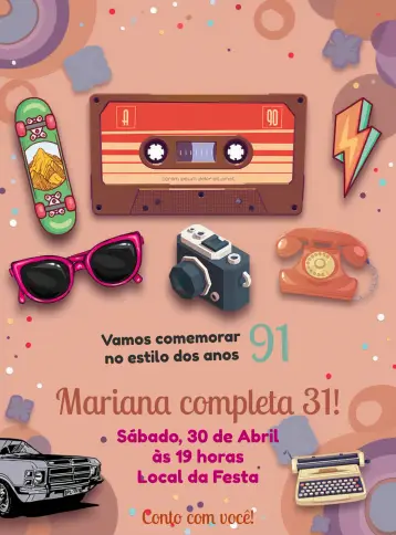 Convite Anos 90 Discos editável e personalizável