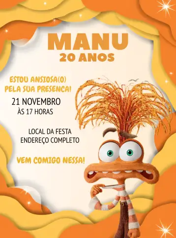 Convite Funny Anxiety Mind 2 Drawing para children's and adults' birthday with a fun theme. – tema birthday (fun-filled, colorful, modern, youthful, emotional)