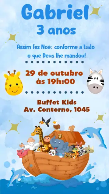 Convite Noah's Ark – tema kids' birthday party
