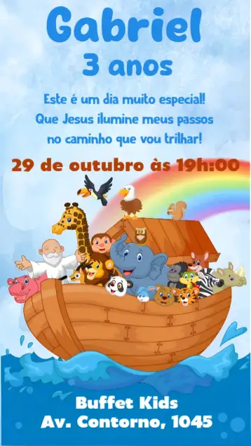 Convite Arca de Noé – tema cumpleaños infantil