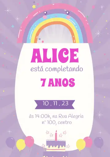 Convite Arco Íris Arco-íris para aniversário infantil – tema mais pesquisados (arco-íris, infantil, colorido, mágico, xadrez, unicórnio)