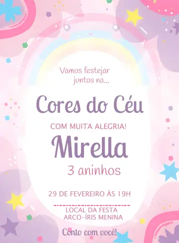 Invitación Arco-iris Chica editable y personalizable