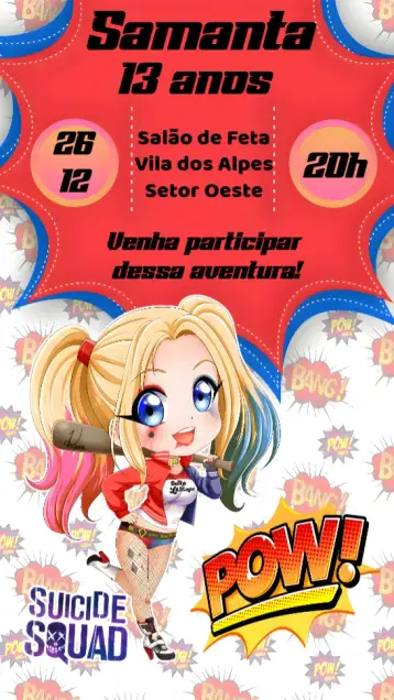 Invitación Arlequina editable y personalizable