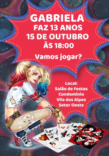 Invitación Arlequina Negro editable y personalizable