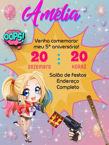 Invitación Arlequina Rosa editable y personalizable