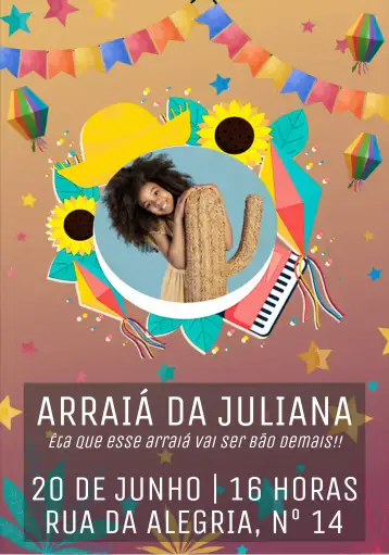 Convite Arraiá Festa Junina With Personalized Photo para june party, são joão, or any themed celebration. – tema commemorative dates (colorful, traditional, festive, vintage, rustic, fun)