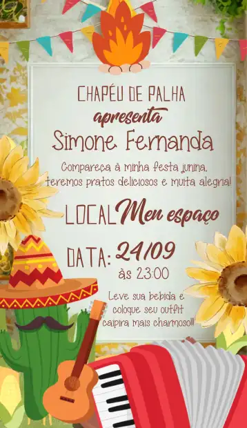 Convite Arraiá Festa Junina Fogueira editável e personalizável