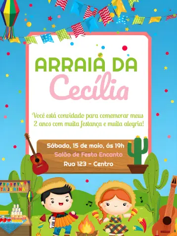 Invite Arraiá Festa Junina Bonfire editable and customizable