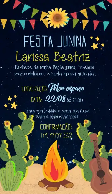 Convite Arraiá Festa Junina Tipicas editável e personalizável