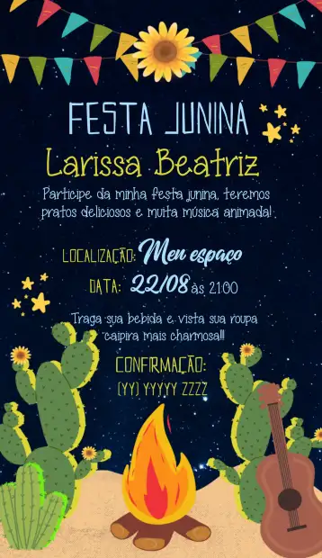 Convite Arraiá Festa Junina Tipicas editável e personalizável