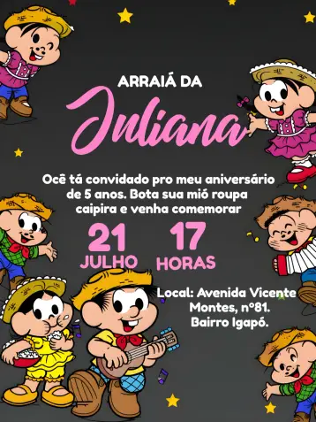 Invite Arraiá Turma Da Mônica Drawing editable and customizable