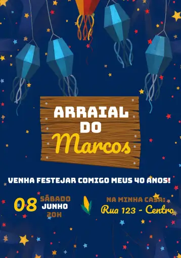 Convite Arraial Festa Junina Bandeirolas para festa junina, aniversários e celebrações temáticas. – tema fechas conmemorativas (rústico, colorido, festivo, vintage, moderno)