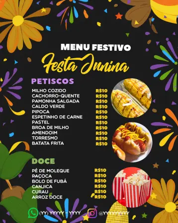 Invitación Arte Menú Fiesta Junina Típica editable y personalizable