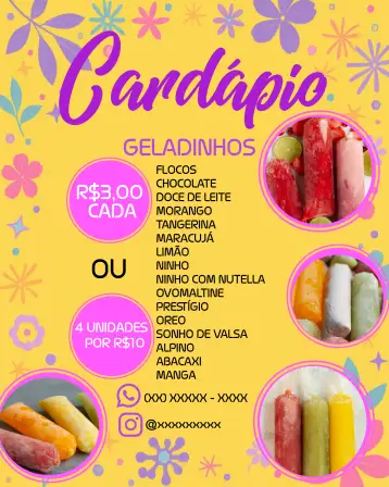 Convite Menu Art Ice Gourmet Popsicle Flyer para birthday parties and events celebrating gourmet popsicles. – tema most searched for (colorful, modern, fun, tropical, vibrant, cheerful)