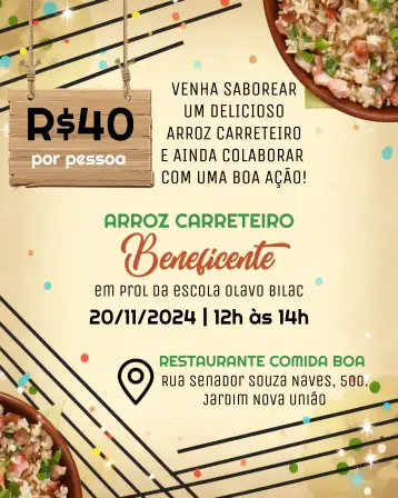 Convite Arte Para Arroz Carreteiro Beneficente Post para feijoada beneficente – tema más buscados (colorido, moderno, festivo, gourmet, aconchegante)