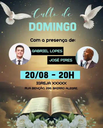 Convite Arte Para Culto De Domingo Igreja Com Foto Post para culto de domingo para bautizo en la iglesia. – tema bautismo (moderno, gospel, minimalista, suave, acogedor, inspirador)