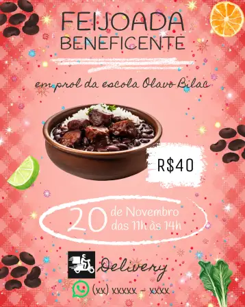 Convite Arte Para Feijoada Beneficente Ação para feijoada benéfica para recaudación de fondos. – tema más buscados (colorido, tropical, tradicional, vintage, festivo, brasileño)