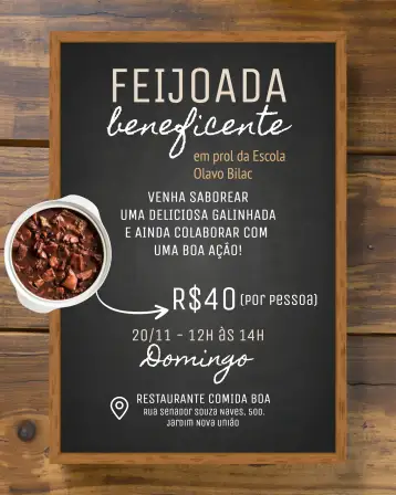 Convite Art For Charity Feijoada Post para charity feijoada with friends and family. – tema most searched for (colorful, vibrant, traditional, Brazilian, cheerful)