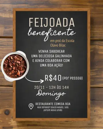 Invite Art For Charity Feijoada Post editable and customizable