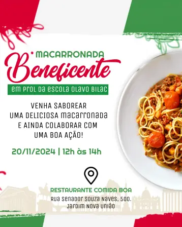 Invitación Arte Para Macarronada Beneficente Feijoada editable y personalizable