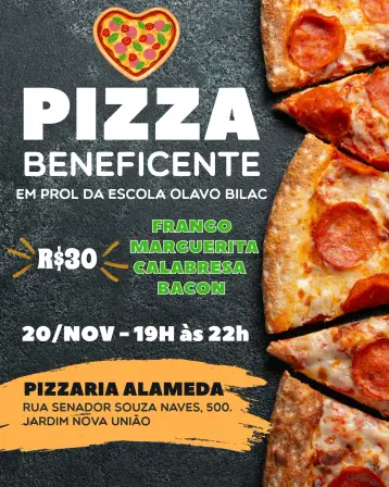 Convite Arte Para Pizza Beneficente Acción para evento benéfico o rifa para recaudación. – tema más buscados (colorido, divertido, moderno, jovem, informal, solidário)