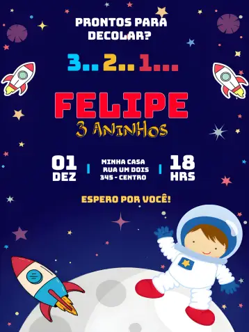 Invitación Astronauta Azul editable y personalizable