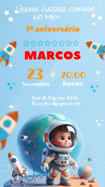 Invitación Astronauta Cohete editable y personalizable