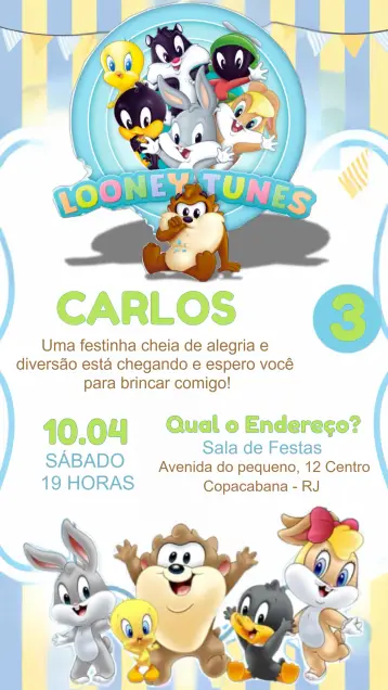 Invite Baby Looney Tunes Tazz editable and customizable