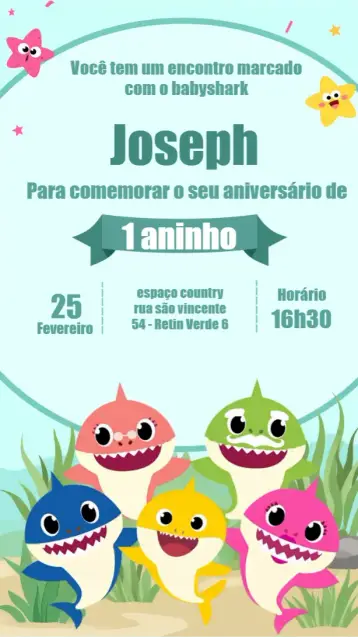 Convite Baby Shark Mar editável e personalizável