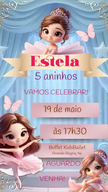 Invitación Bailarina Infantil editable y personalizable