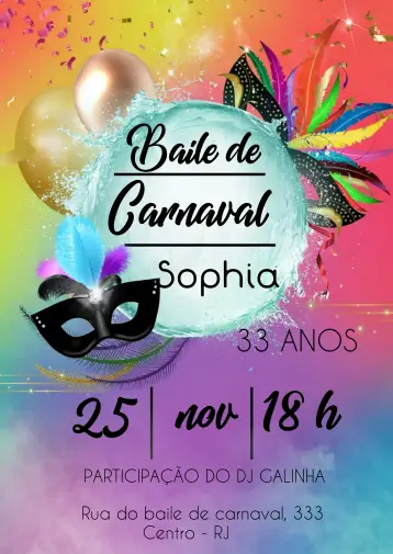 Invitación Baile De Carnaval Serpentina editable y personalizable