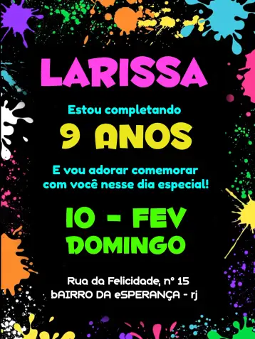 Convite Balada Neon Blanco para fiesta de cumpleaños o evento temático. – tema más buscados (neón, moderno, vibrante, nocturno, temático, colorido)