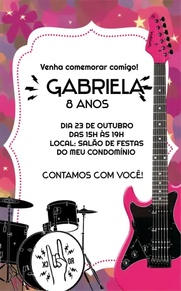 Invitación Banda de Rock Chicas Instrumentos editable y personalizable